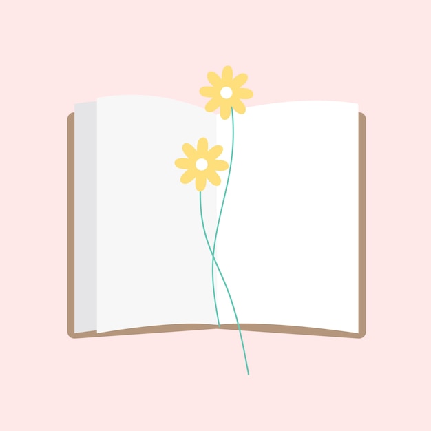 Vettore gratuito illustrazione di un blocco note aperto con fiore