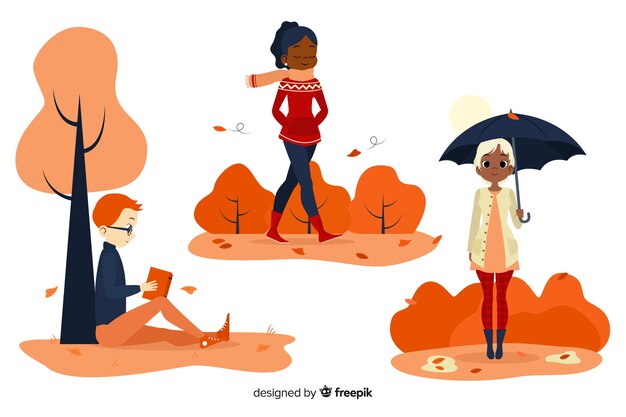 Illustration of people in the autumn park