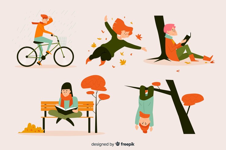 Free Vector illustration of people in the autumn park
