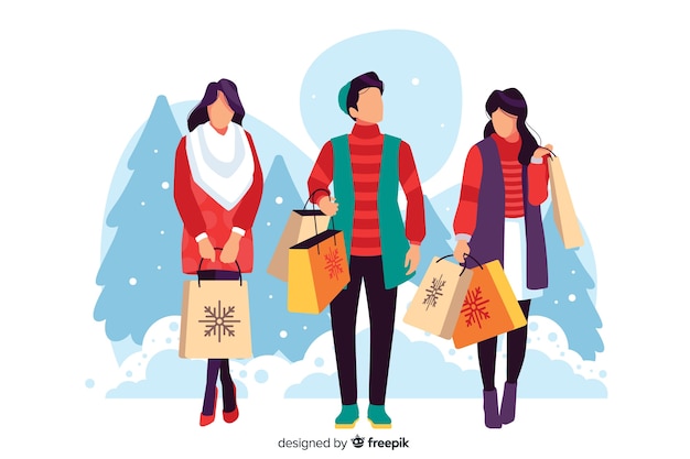 Free vector illustration of people buying christmas gifts