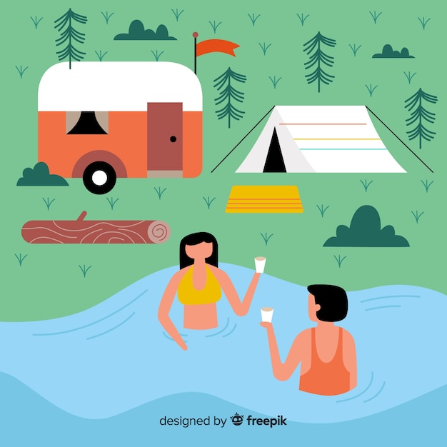 Illustration of people camping in nature