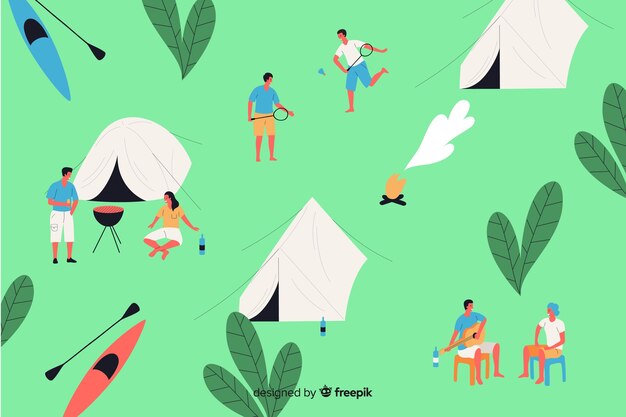 Free vector illustration of people camping in nature