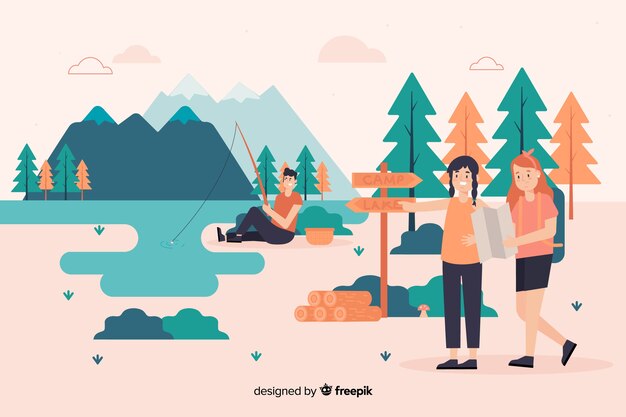 Illustration of people camping in nature