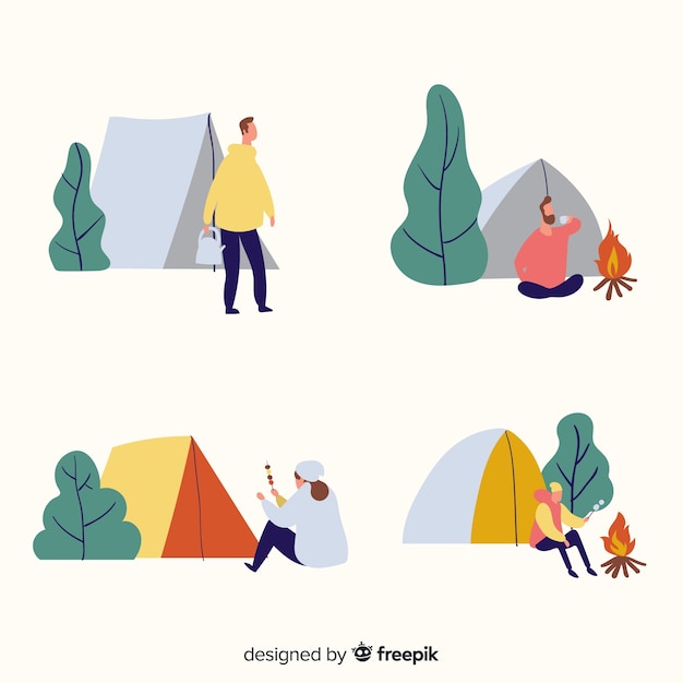 Free vector illustration of people camping in nature