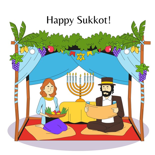Illustration of people celebrating sukkot
