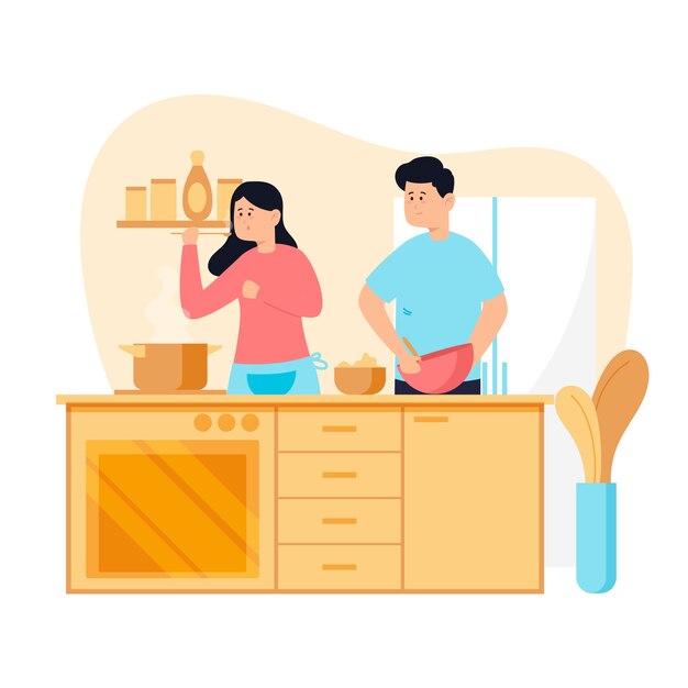 Illustration of people cooking together