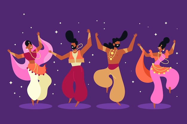 Illustration of people dancing bollywood