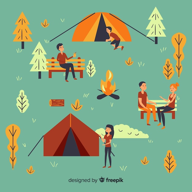 Free vector illustration of people doing camping