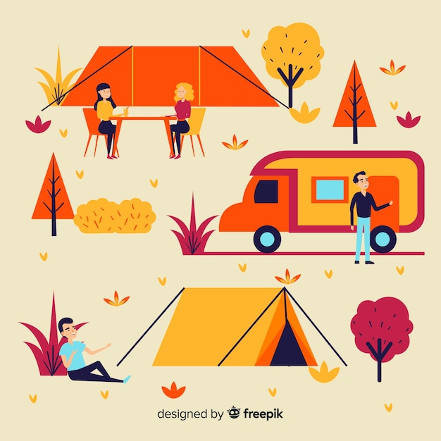 Illustration of people doing camping