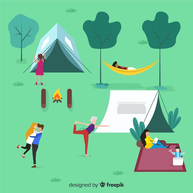 Free vector illustration of people doing camping