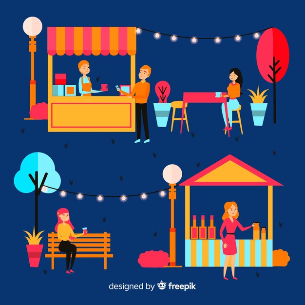 illustration of people at a night fair