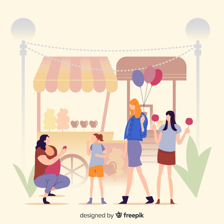 무료 Vector 밤 박람회에서 사람들의 그림