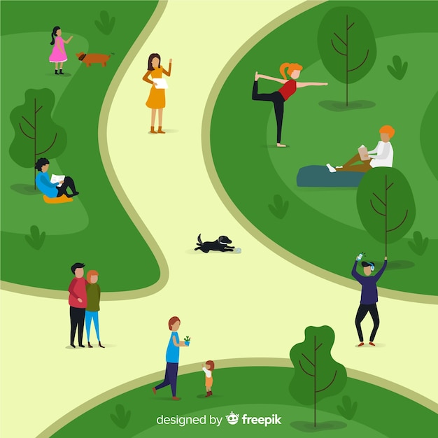 Illustrazione di persone nel parco