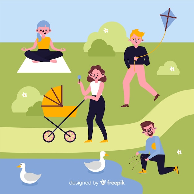 Illustrazione di persone nel parco