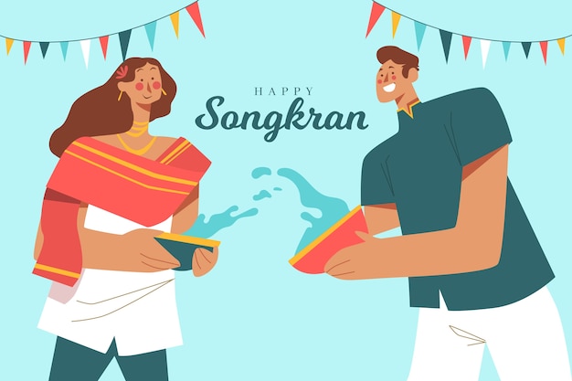 Vettore gratuito illustrazione della gente che gioca al festival di songkran