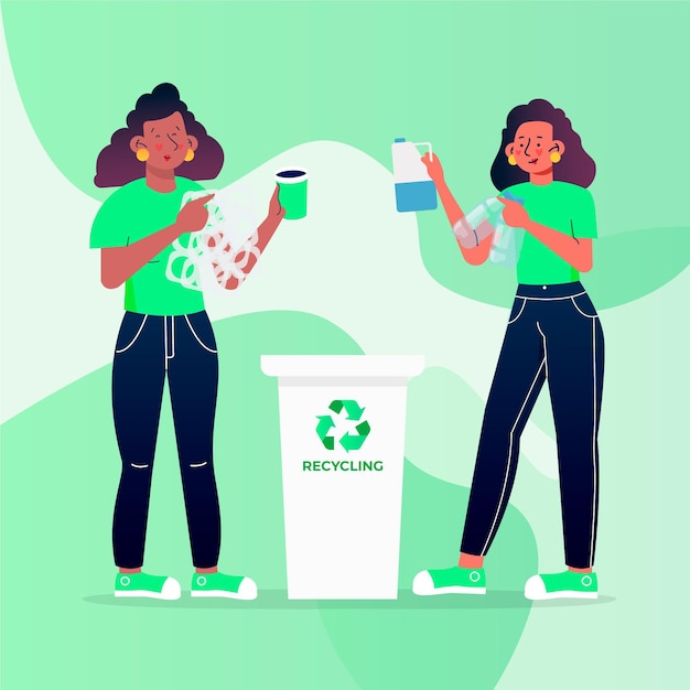 Illustration of people recycling correctly