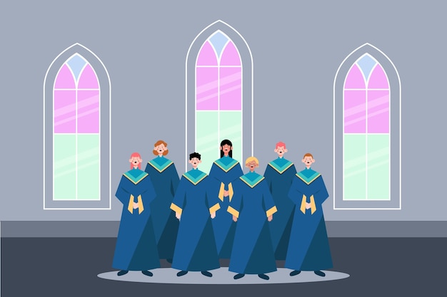 Vettore gratuito illustrazione di persone che cantano in un coro gospel