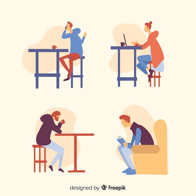 Free vector illustration of people sitting in a cafe