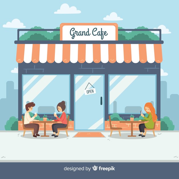 Иллюстрация людей, сидящих в кафе