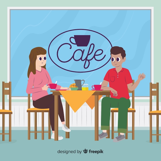 Illustration of people sitting in a cafe