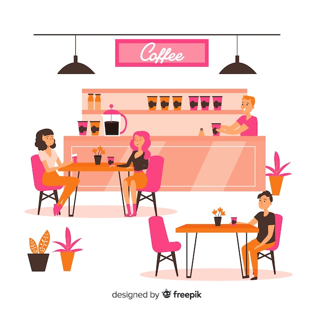 Vettore gratuito illustrazione di persone sedute in un caffè