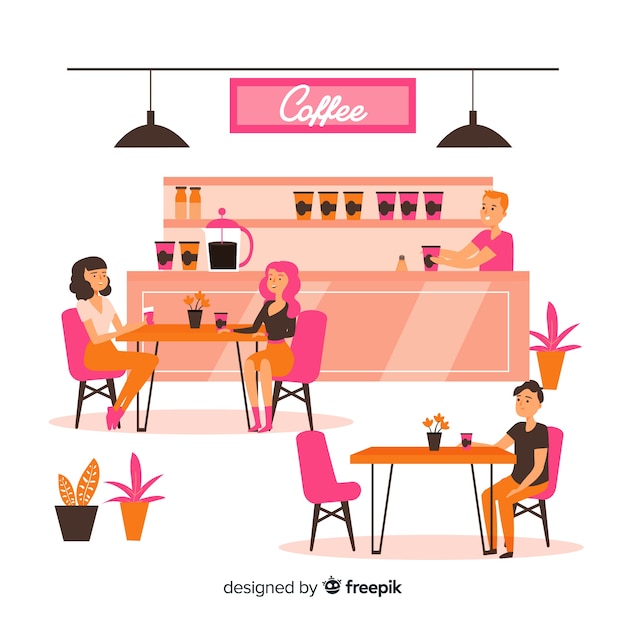 Illustrazione di persone sedute in un caffè