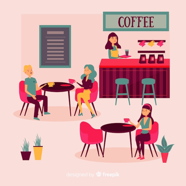 Illustrazione di persone sedute in un caffè