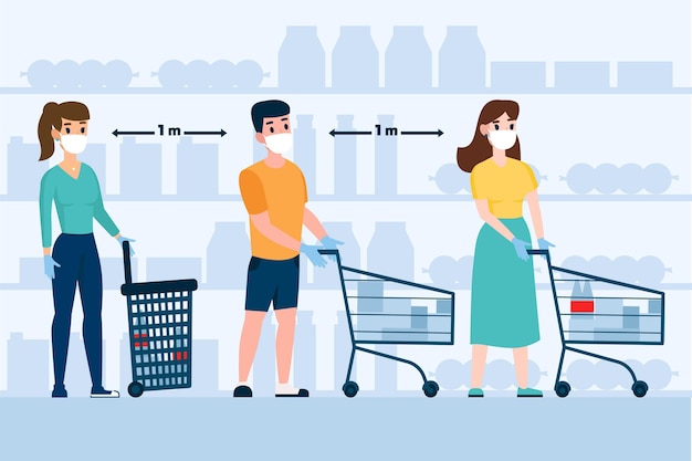 Free vector illustration of people staying in a queue at the supermarket