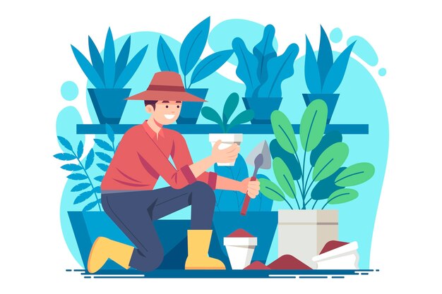 Illustration of people taking care of plants