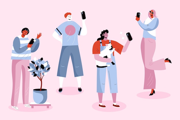 Illustration of people taking photos with smartphone