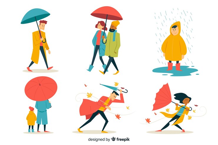 無料Vector 秋を歩く人のイラスト