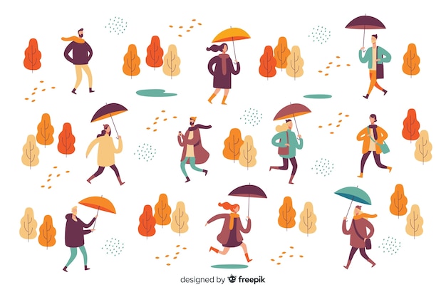 Vettore gratuito illustrazione della gente che cammina in autunno