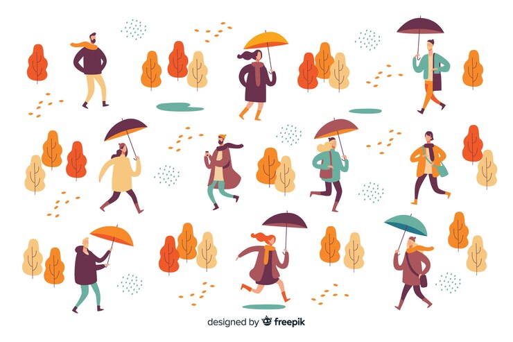 無料Vector 秋を歩く人のイラスト