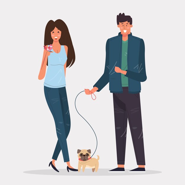 Illustration of people with different pets