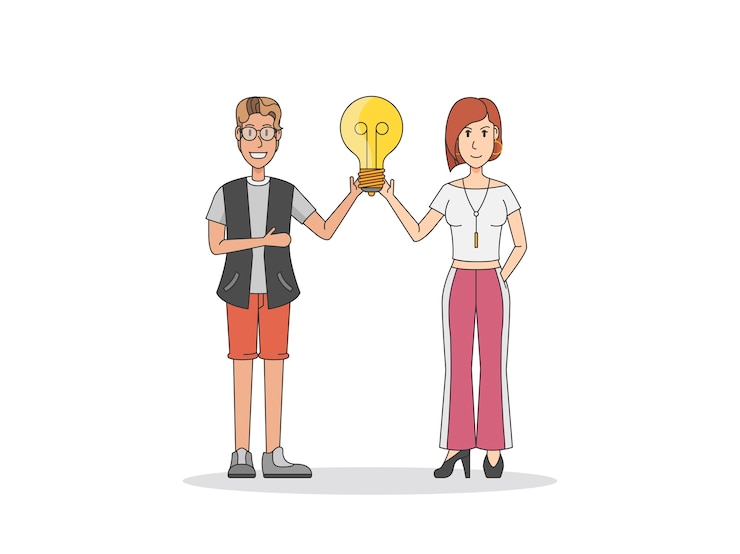 Free Vector illustration of people with ideas holding a lightbulb