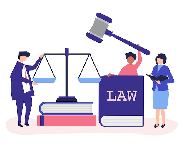 illustration of people with justice and order icons