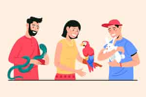 Vettore gratuito illustrazione di persone con animali domestici