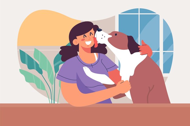 Illustration of people with pets