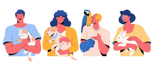 Free vector illustration of people with pets