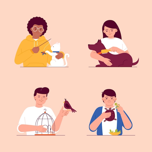 Free vector illustration of people with pets