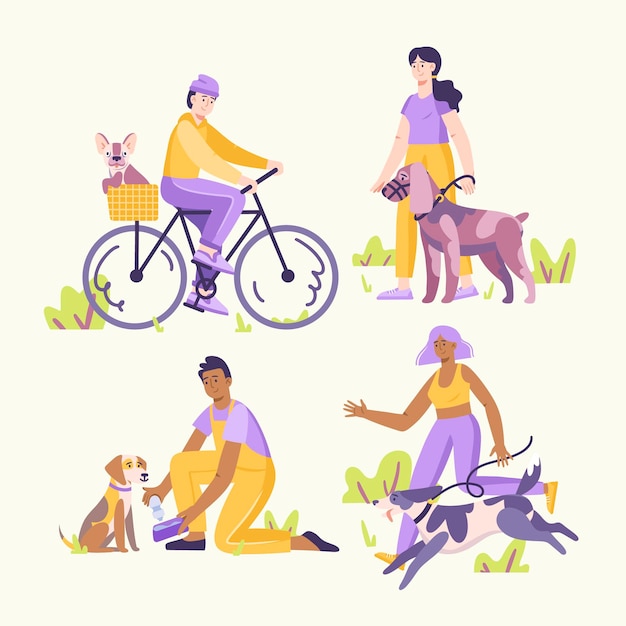 Free vector illustration of people with pets