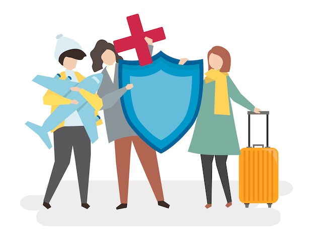 Illustration of people with travel insurance