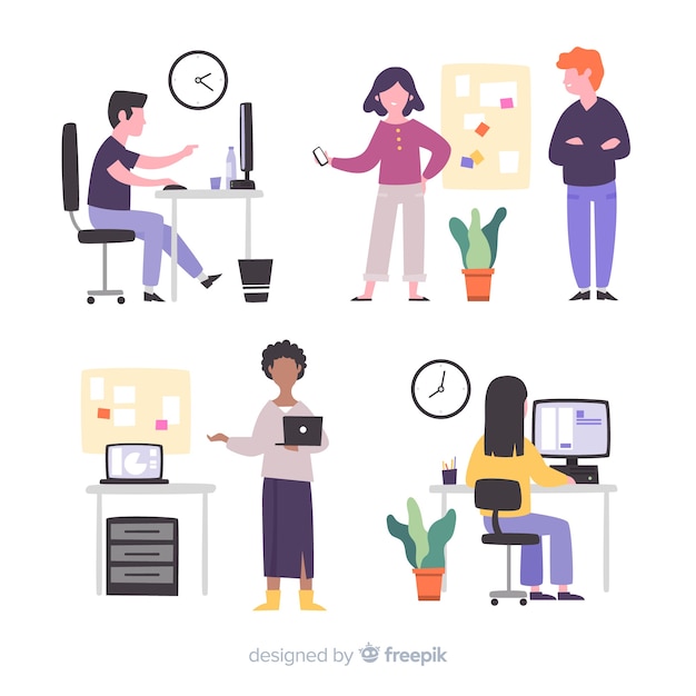 Vettore gratuito illustrazione di persone che lavorano in ufficio