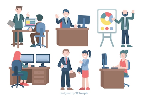 Vettore gratuito illustrazione di persone che lavorano in ufficio