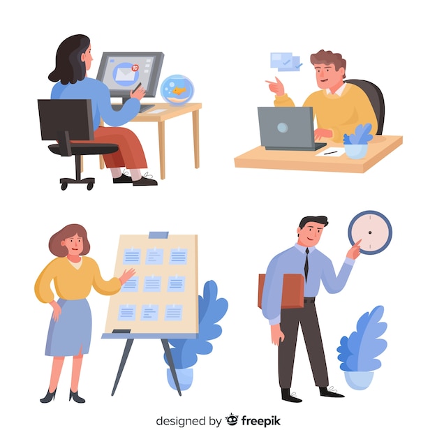 Vettore gratuito illustrazione di persone che lavorano in ufficio