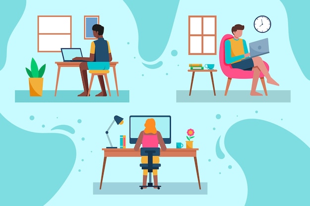 Free vector illustration of people working remotely