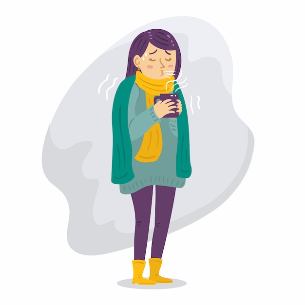 Free vector illustration of a person with a cold