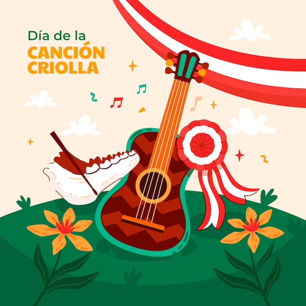 Vettore gratuito illustrazione per la celebrazione peruviana del dia de la cancion criolla