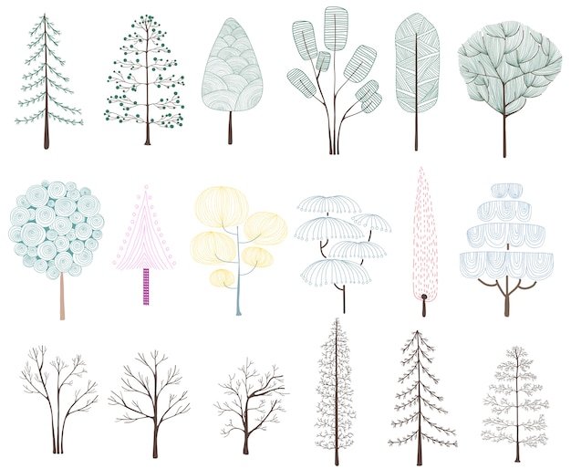 Illustration of pine trees collection