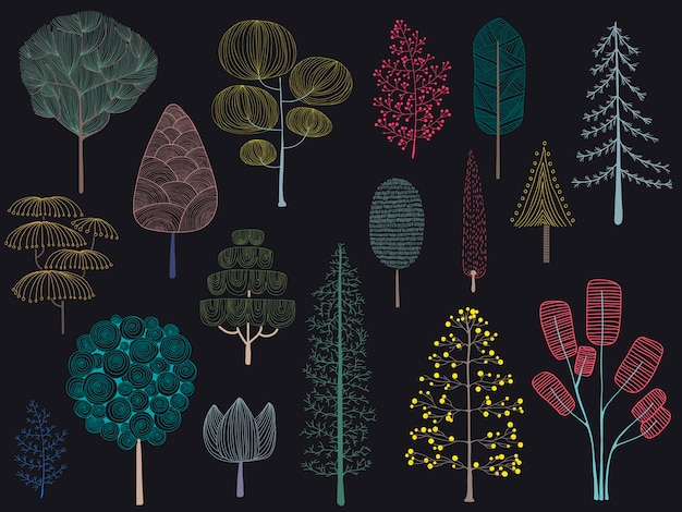 Illustration of pine trees collection